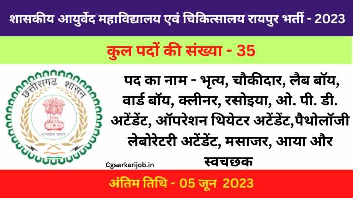 Ayurveda College Hospital Raipur Recruitment 2023 | शासकीय आयुर्वेद महाविद्यालय एवं चिकित्सालय रायपुर भर्ती