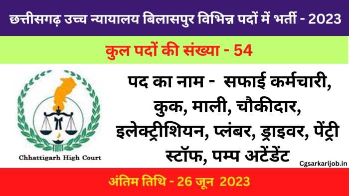 CG High Court Bilaspur Requirement 2023 | छत्तीसगढ़ उच्च न्यायालय बिलासपुर विभिन्न पदों में भर्ती