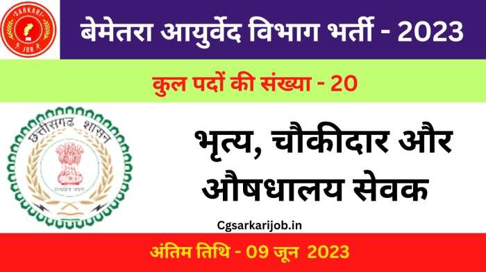 Bemetara Ayurveda Vibhag Recruitment 2023 | बेमेतरा आयुर्वेद विभाग भर्ती