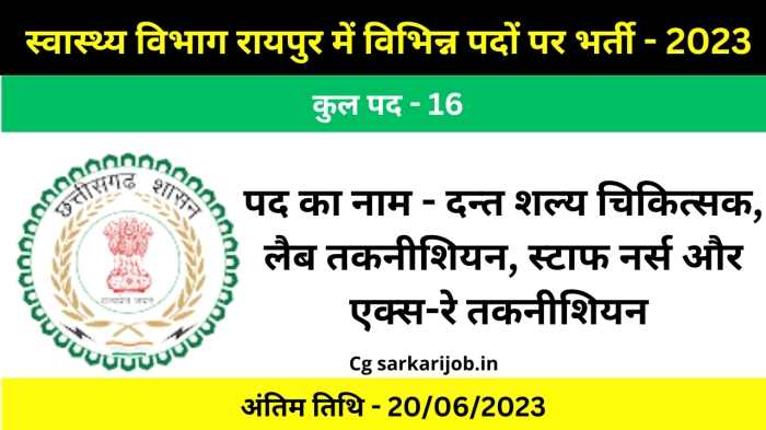 CMHO Raipur Recruitment 2023 | स्वास्थ्य विभाग रायपुर में विभिन्न पदों पर भर्ती