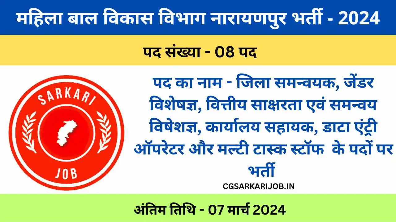 Mahila Bal Vikas Vibhag Narayanpur Recruitment 2024